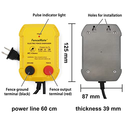 FenceMate AC Powered Electric Fence Charger Output 0.25J up to 5 Miles | Contain Small Pet, Poultry, Keep Rodent & Nuisance Animals Out, Used in Homestead, Garden, Pond, Fence Energizer up to 6 kV