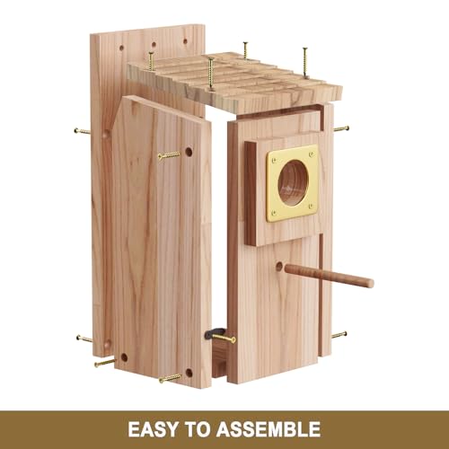Bird Houses for Outside, Thicken Wooden Bird House with Copper Guard | Copper guard anti-predator, cottage style nesting box for bluebird, finch, swallow, wren, chickadee, outdoor garden use - size: 1 pack