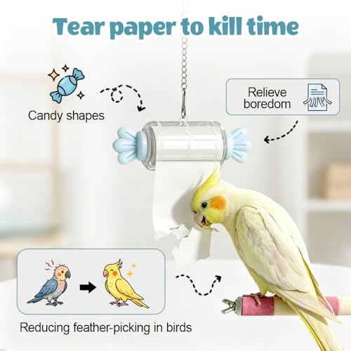 MiOYOOW Parrot Shredding Toy, Bird Foraging Roll Paper Holder with Hanging Chain for Parakeet Cockatiel Conure Lovebird - color: Pink