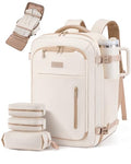 LOVEVOOK Travel Backpack for Women Men with Garment Bag, 40L Carry on Backpack as TSA Personal Item Flight Approved, Luggage Daypack Fits 17.3" Laptop, Overnight Business Weekender Travel Essential - color: White Apricot, size: 40L-17.3 Inch-4Pcs