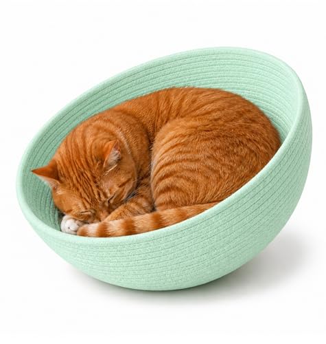 Cotton Rope Cat Bed Mat for Space Capsule, 15.7" Breathable Round Nest Liner, All-Season Warm & Cooling Pet Pad, Washable Scratch-Resistant Bedding for Cat Tree & Clear Bowl (Green) - color: Green, size: Large