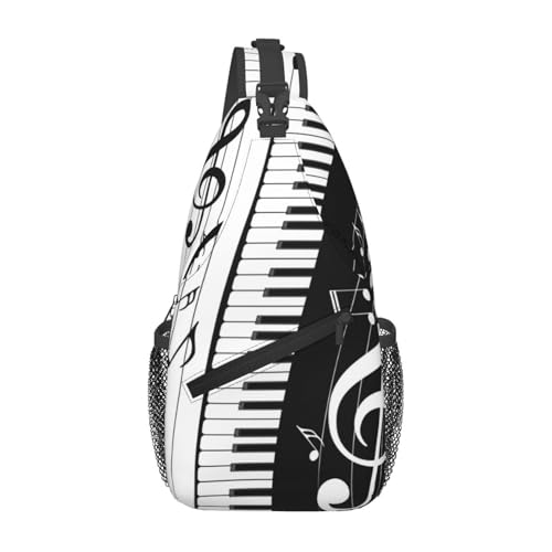 Black And White Piano Music Notes Musical Instrument Sling Backpack Crossbody Shoulder Bag Chest Bag Travel Chest Pack Casual Daypack For Women Men Hiking Sports Working - color: Black4