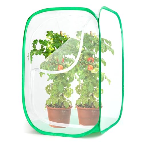 24 Inch Outdoor Mesh Plant Enclosure, Popup Plant Protectors Mesh Covers for Pests, Bird and Pest Protection Guard Cage for Garden, Vegetables, Fruit, Flowers and Herbs, 15.7 x 15.7 x 23.6 Inches