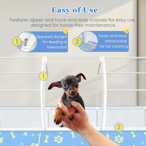 Rabbit Cage, 48" x 24" Large Pet Playpen Enclosure for Small Animal- Guinea Pig, Hamster, Bunny, Puppy, PVC Frame Chicken Coop with Waterproof Tarp & Mesh Cover Indoor Outdoor