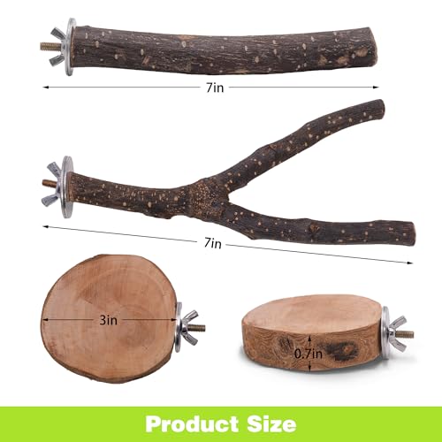 8PCS Bird Perches Set Natural Apple Wood Bird Cage Accessories Wooden Parrot Stand Hardwood Branches for Parakeets, Budgies, Cockatiels Small Bird Habitat Gym, Climbing Stand & Safe Chew Toys