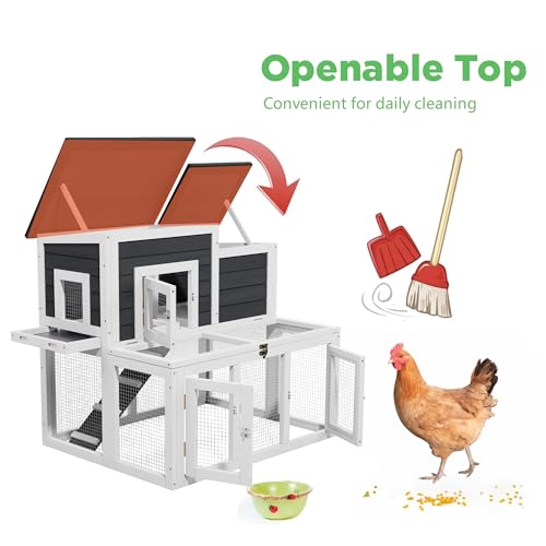 Outdoor Chicken Coops for 2-4 Chickens, Wooden Quail Cage Duck Coop | All Weather Used, Asphalt Roof, Ramp,Openable Top, Pull-Out Tray, For Small Animals - color: White2