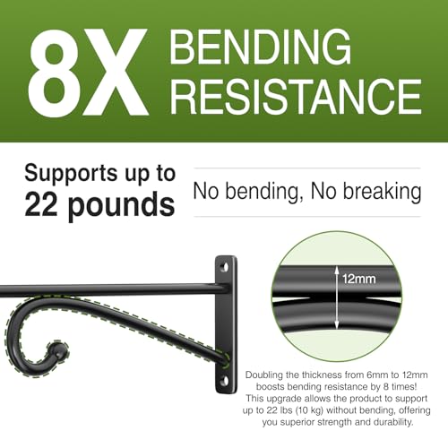 12" Plant Hanger Hook Outdoor Indoor – Planter Hooks for Hanging Plants, Plant Wall Hooks, Brackets for Hanging Plants, Baskets, Wind Chimes, Bird Feeders, Lanterns, Bird Houses (Black, Metal, 2-Pack) - color: Black, size: 12 Inch