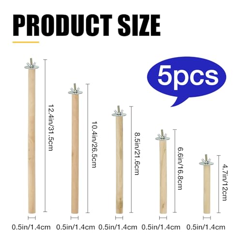 5Pcs Wood Bird Perch Stand Set – 10-30 cm Parrot Cage Stick Natural Branch for Cockatiels Parakeet, Climbing Rod Paw Grinding Toy