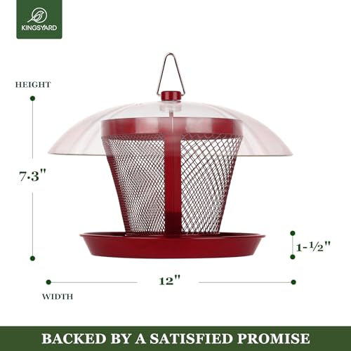 Kingsyard Rain-Resistant Metal Mesh Bird Feeder for Outdoor Hanging | Large Clear Dome, Top-Fill Design, Weather-Resistant Metal, Dual Mesh for Different Seeds, Easy to Clean - color: Red