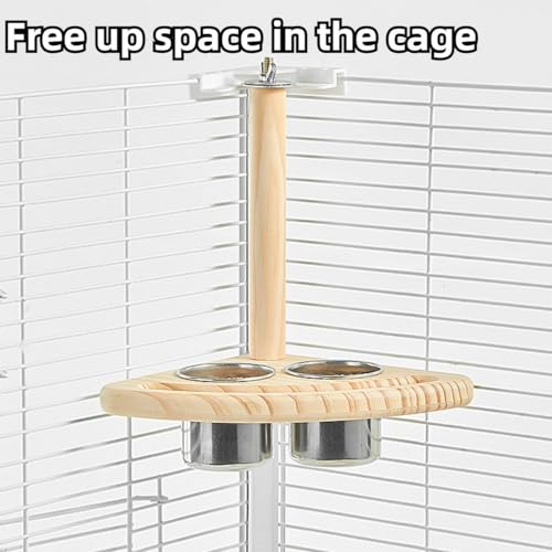 Bird Perch, Parrot Platform Wood Stand with Feeding Bowl Cups Bird Toys Parrot Cage Accessories for Parakeet Lovebird Cockatiel Conure Budgie Small Animals
