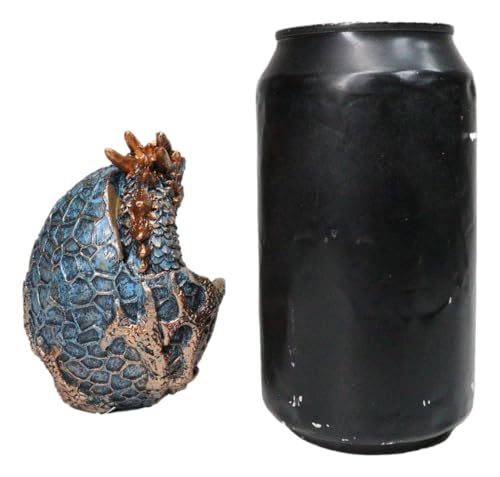 Ebros Gift Metallic Bronze and Blue Azure Dragon Hatchling in Dragon Scales Egg Figurine Medieval Gothic Fantasy Dragons Accent