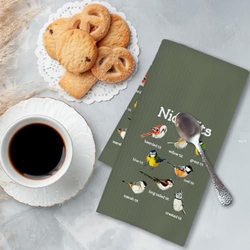 Chicimln Green Funny Bird Kitchen Towels, Bird Lovers Watchers Gifts Decorative Hand Towels for Bathroom, Kinds of Birds Dish Tea Towel Drying Cloth for Kitchen Decor, 16x24 Inch - color: Green