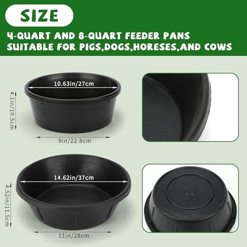 4 Pack Rubber Feed Pan, Rubber Water Trough, 2 and 1 Gallon Bowl | 2 x 2 Gallon and 2 x 1 Gallon Horse Feed Bucket,Utility Feed Bucket,Livestock Water Bowl for Animal - color: Black-4Quart+8Quart, size: 4PCS