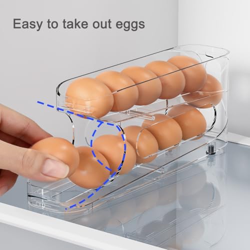 Egg Holder for Fridge, 2 Pack, FIFO Egg Roller for Eggs 24 Count | Auto Rolling Egg Storage Organizer for Refrigerator, Clear Space Saving Container, Dispenser - size: 2 Packs