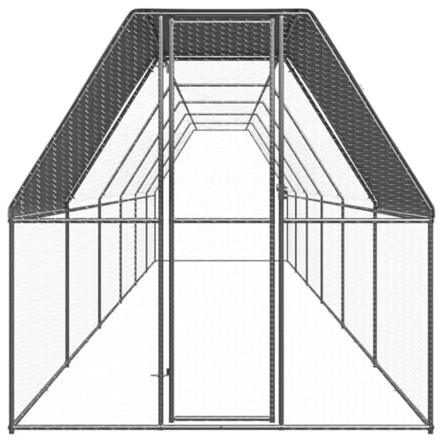 Outdoor Chicken Cage, 78.7x78.7x78.7 Inches Galvanized Steel Poultry Coop, Large Walk-in Pen with Protective Roof Cover and Lockable Gate for Backyard Garden, Silver - color: Silver-C