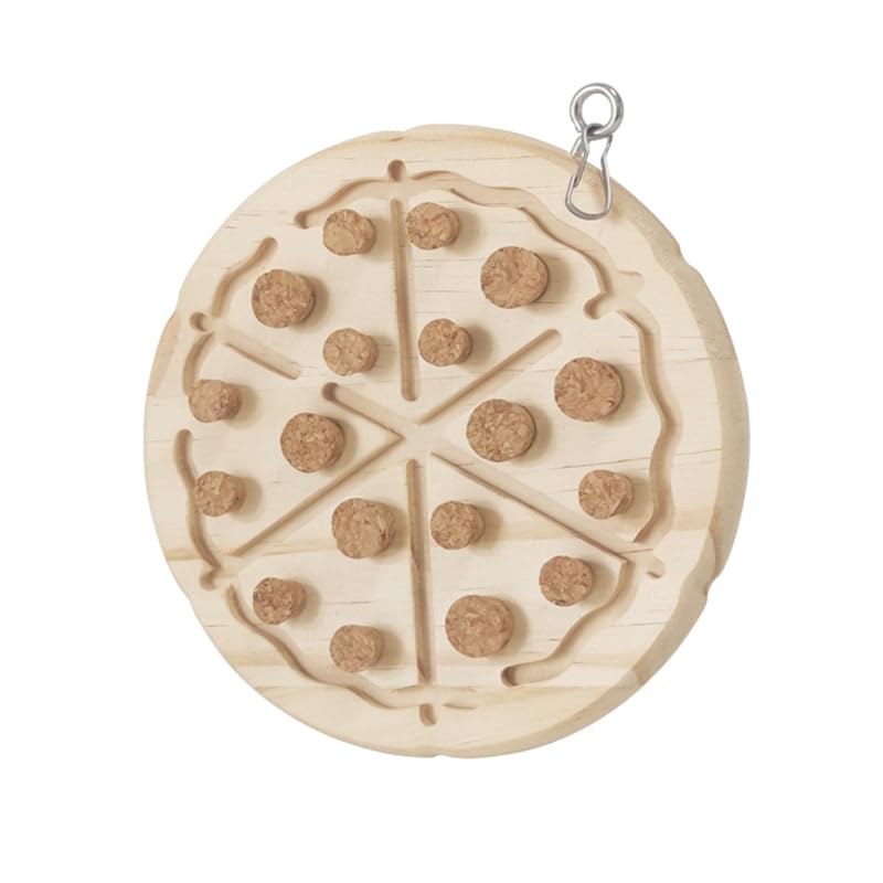 LOS ANDES Parrot Chew Toy with Soft Corks, Wooden Biting Training Toy and Foraging Bird Toys,Bird Cage Accessories, Parakeet Toys - size: Pizza