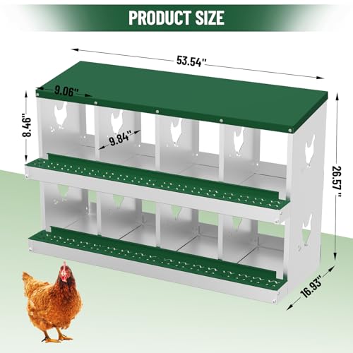 Chicken Nesting Box, 8 Compartment Metal Chicken Nesting Boxes for Chicken Coop, Easy Egg Collection, Easy Cleaning, Chicken Laying Boxes for Hens, Green - color: green, size: 8 holes