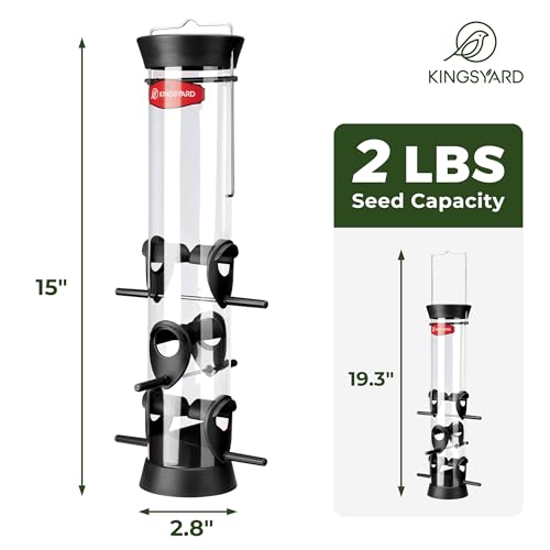 Kingsyard 2 Pack Tube Bird Feeders for Outdoors Hanging | 6-Port with 360° Feeding, No-Spill Design, 2 lb Seed Capacity, Attracts Finches & Songbirds, Garden & Backyard Decor, Black - color: Black
