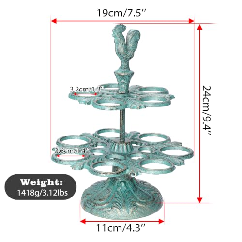 Cast Iron Egg Holder Countertop -12 Eggs Storage Display Rack(Patina Green) | Heavy Duty Egg Holder for Kitchen Dinning Decor & Easter Eggs Display, Retro Egg Rack - color: Patina Green