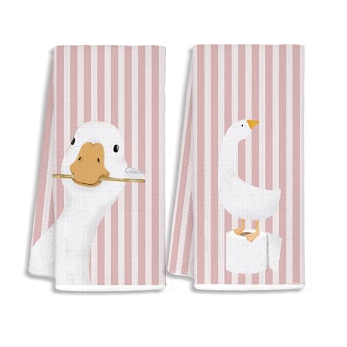 Kids Bathroom Decor, Goose Towels Bathroom Decor, Toddler Bathroom Towel, Cute Duck Green Farm Animal Dish Towels Gifts for Washroom Restroom 16x24 Inch Set of 2 - color: Goose-pink Cute