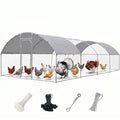 Metal Chicken Coop with Waterproof Curved Roof, 26.3×9.8×6.4ft | Thickened Steel Frame, Predator-Proof Wire, Weatherproof & UV Resistant Cover, Detailed Assembly Guide & Tool Kit - size: 315.6"L x 118.1"W x 76.8"H