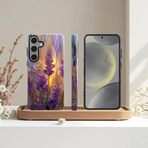 Compatible with Samsung Galaxy S23 FE Case,Glossy Case All-Round Protection Shockproof Anti-Scratches TPU Cover,Cases for Man Woman-Stained Glass Lavender in Bloom - color: Stained Glass Lavender in Bloom, size: Galaxy S23 FE