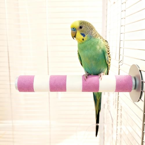 AOTU Natural Sandstone Parrot Perch Bird Toys – Durable Beak & Claw Trimming Grinding Stone for Birds, 7.9” x 1” – Safe, Non-Toxic, Long-Lasting Bird Cage Accessory (Pink and White, 7.9”) - color: Pink and White