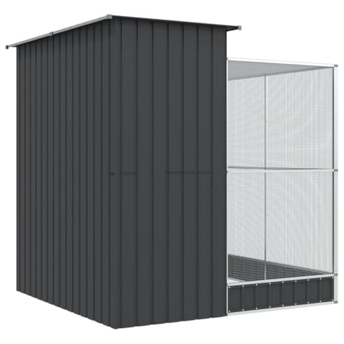 Galvanised Steel Bird Cage with Extension 82.3x79.9x85.0 in | Outdoor Aviary, Lockable Door, Steel Mesh Grid, for Parrots Rabbits Ducks Chickens - size: 82.3" x 79.9" x 85"