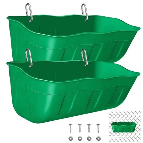 Hanging Chicken Feeders,Duck Feeder Waterer,Small Feed Trough 1.3 Quart 2 Pack,Hanging Fence Feed Trough for Poultry,Green - color: Green, size: 1.3 Quart (2 Pack)