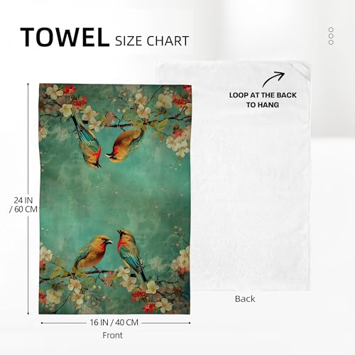Cute Birds Kitchen Towels Decorative Set of 2 Green Dish Towels | Gifts for Bird Lovers Women, Absorbent Floral Tea Towel Spring Summer Hand Towel for Kitchen Bathroom Bar Farmhouse Decor - color: Cute Birds