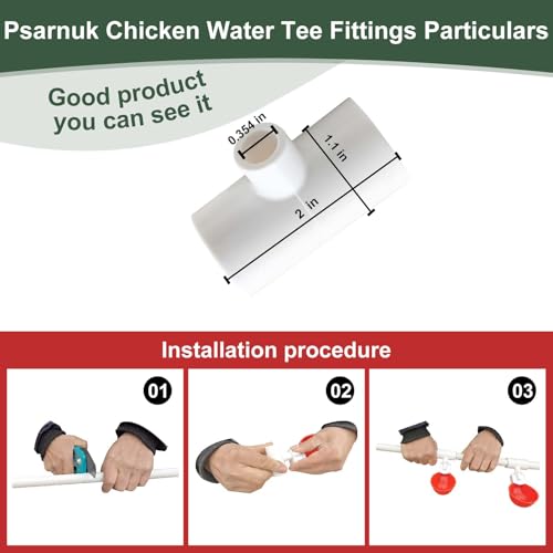 10 Pack Chicken Waterer Tee Fittings, for Threaded Chicken Water Cups, Chicken Waterer Nipples and Poultry Water Feeder, ABS Material, White & Thickened