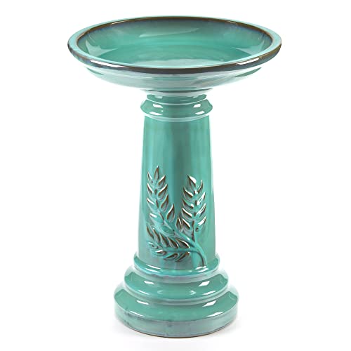 Smart Solar Wingate Outdoor Ceramic Birdbath with Pedestal Stand and Glossy Finish, Elegant Traditional Birdbath for Garden, Mint - style: Wingate