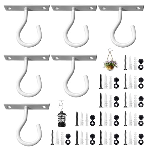 6Pack 2.5In Ceiling Hooks for Hanging Plant, Wall Hanger Plant Holder White | Hang planters, flower baskets, wind chimes, lanterns, lights, bird feeders, metal hook for indoor & outdoor porch, home decor - size: 2.5Inch 6Pack-White