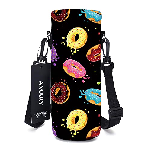 AMARY 500ML Neoprene Water Bottle Carrier Bag with Adjustable Shoulder Strap,Insulated Water Bottle Cover for Stainless Steel/Glass/Plastic Bottles 16.9OZ (donuts) - color: donuts