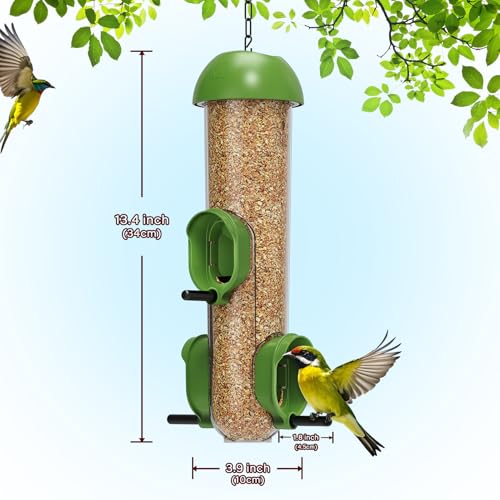 LONA Bird Feeders for Outdoors, Tube Feeder Weatherproof with Multiple Hanging Methods, Wild Bird Feeding Silo for Outside, 3 Port - size: 3 Ports