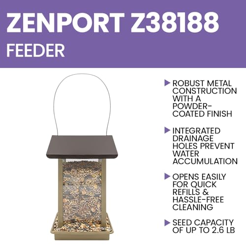 Zenport Z38188 Small Hanging Metal Hopper Bird Feeder, 2.1-Quart/2.6-Pound Seed Capacity