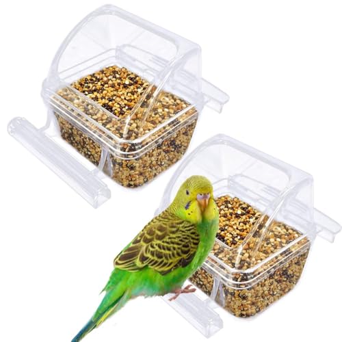 2 Pack Bird Feeders for Cage, No Mess Clear Hanging Parrot Food Bowl, Plastic Slot Food & Water Dispenser Bowl Set, Bird Cage Accessories for Hamsters,Pigeons,Parrot - size: 2