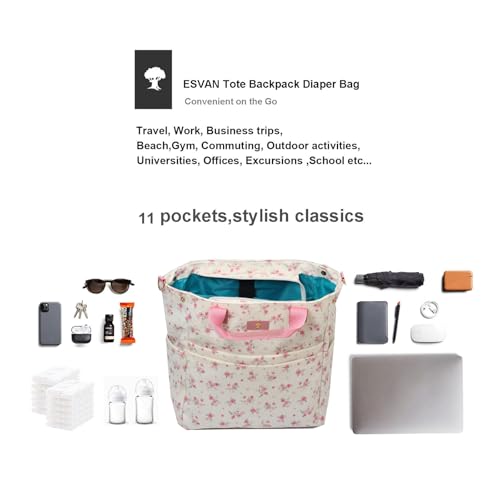 Diaper Tote Bag Totepack Backpack Crossbody Bag 3 in 1 for Women Laptop Backpack Multifunctional with Insulated Pockets - color: Corduroy Cute Flower