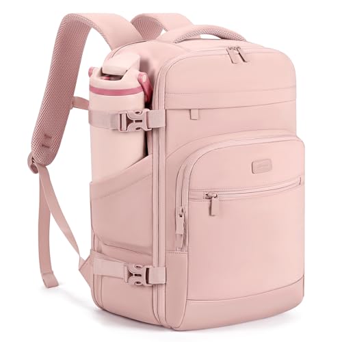 30L Travel Backpack for Women & Men: Flight Approved Carry On Backpack, TSA Personal Item Bag with Water Bottle Pocket, Weekender Essentials Backpacks fits 15.6" Laptop - Pink - color: Pink, size: Large
