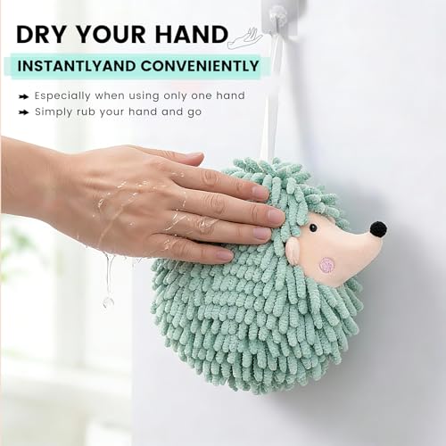 Hedgehog Shape Hanging Ring Hand Towels, 2-Pack, Pink, Chenille Super Absorbent Quick-Dry Towels, Household Cleaning Cloths for Bathroom and Kitchen - color: Hedgehog(pink)
