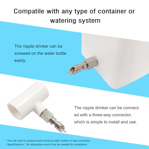 Threaded Stainless Steel Water Nipples for Rabbit (6Pcs) | Metal Automatic Watering System for Rat, Guinea Pig, Hamster, Ferrets, Mouse, Mice