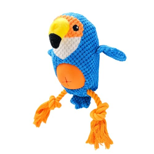 Blue Parrot Bird Dog Chew Toy, 11.0 in, Squeaker Rope Treat Toy | Pineapple Fleece, PP Cotton Filled, Nylon Reinforced Rope, Crinkle Paper, Bite Resistant, Interactive Play, Small Medium Dogs - color: Blue Parrot