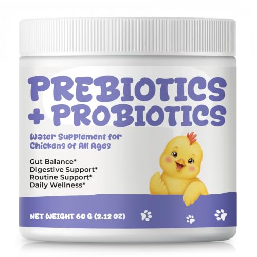 Chicken Probiotics Powder for Chickens, Ducks & Poultry, Digestive Support | Prebiotic & Probiotic Supplement for Digestive Health, Gut Balance, Feed Utilization & Daily Flock Wellness, 60 g