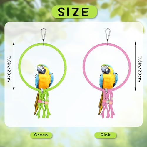 Bird Swing, 20 CM Diameter Hanging Parrot Swing with Colourful Beads, Swing Parrot Toys Cotton Rope Ring Bird Cage Toys for Budgie, Cockatiel, Canary, Parakeet, Finch (Green) - color: green