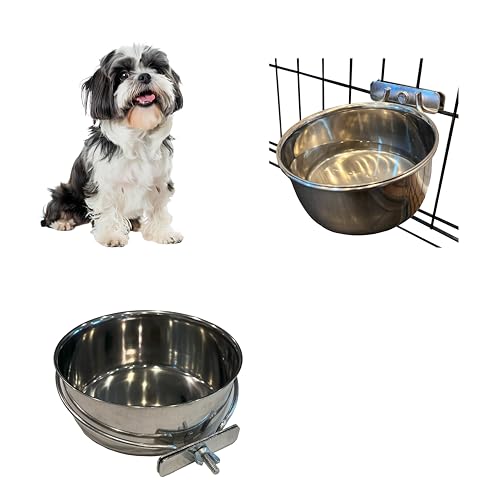 SPOT Coop Cup Bolt Clamp - Stainless Steel Hanging Bowl for Crate, Removable Pet Feeding Dish, Easy Installation, Chew-Proof Design, for Small Dogs, Cats, Birds, Reptiles -2.5 Cups (20 Oz) - color: Clamp-On, size: 20 Oz