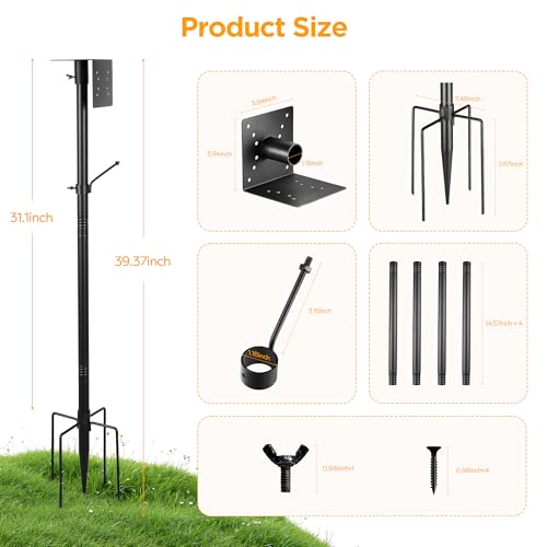 Bird House Pole Kit, Heavy-Duty Adjustable Pole for Outdoors with 5 Prongs Base,Metal Universal Support Pole for Bird Feeders,Solar Pannel,Black