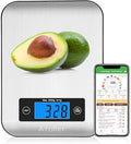 Smart Food Scales, 1g Resolution Max 5kg 11Ibs, Stainless Steel | Digital Kitchen Scale with Nutritional Calculator, Smartphone App, 26 Nutrients Tracking, for Cooking, Baking, Meal Prep - color: Grey