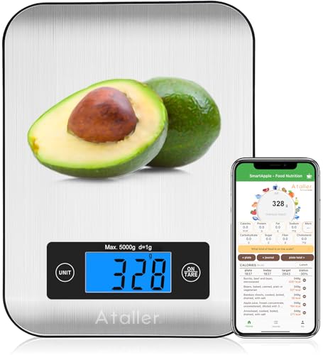 Smart Food Scales, 1g Resolution Max 5kg 11Ibs, Stainless Steel | Digital Kitchen Scale with Nutritional Calculator, Smartphone App, 26 Nutrients Tracking, for Cooking, Baking, Meal Prep - color: Grey