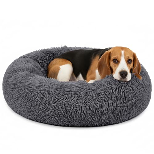 PetAmi Calming Donut Dog Bed, Washable Faux Fur, 30 Inch Medium, Grey | Warm Shaggy Faux Fur and A Deep Nest Help Anxious Pets Curl Up and Sleep Soundly. Perfect for Puppies, Cats, and Rescues. - color: Gray, size: Medium - 30"