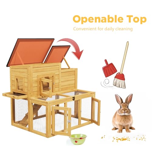 Small Chicken Coop Outdoor,Wooden Bunny House Rabbit Hutch Poultry Pet Run Cage Small Animal Enclosure with Waterproof Roof,Stairs&Removable Tray for Small Animals (Wood) - color: Wood